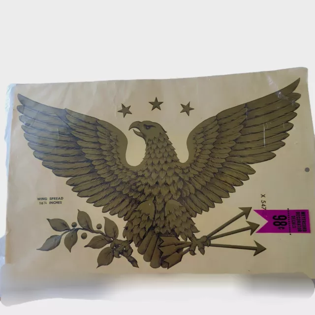 Calcomanías de decoración vintage Meyercord nuevas en paquete artesanías flechas de águila rama de oliva oro