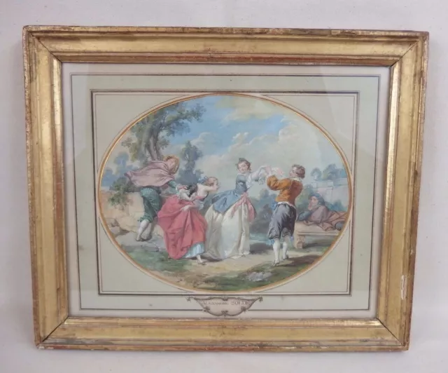 Antique painting watercolor "the dance" of Alexandre Soldé (1822-1893) french