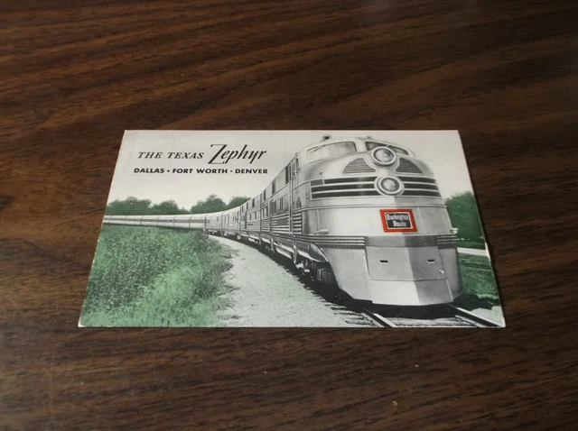 1950's CB&Q BURLINGTON ROUTE C&S FW&D TEXAS ZEPHYR SOUVENIR POST CARD B
