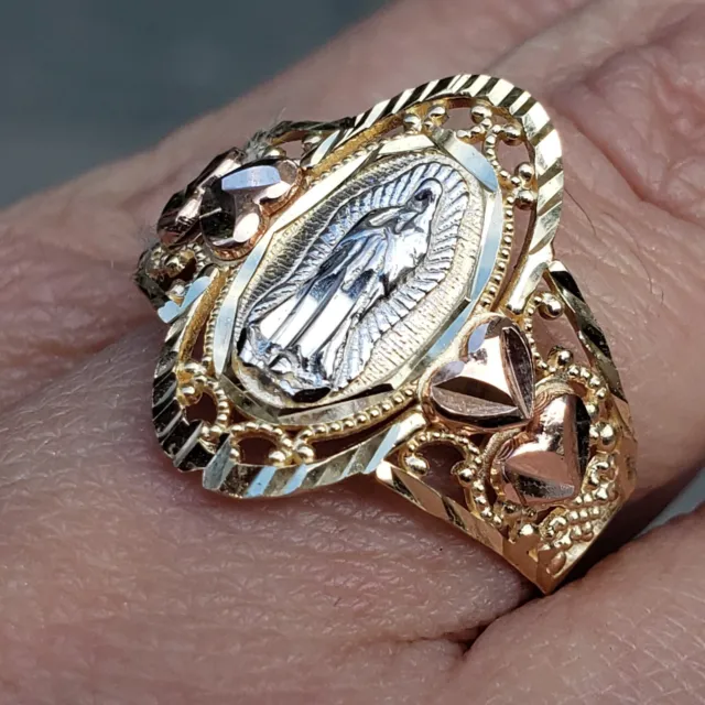 Big solid 14k gold virgin Mary guadalupe Ring Size 6 7 8 9 10 11