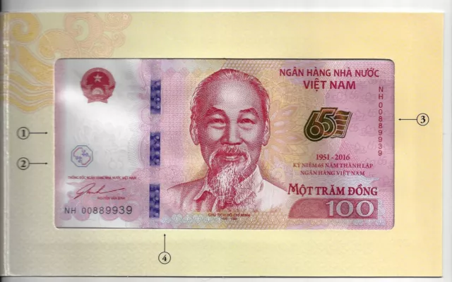 Vietnam 100 Dong 2016 Commemorative + Folder 65Th Year National Bank Unc P 125