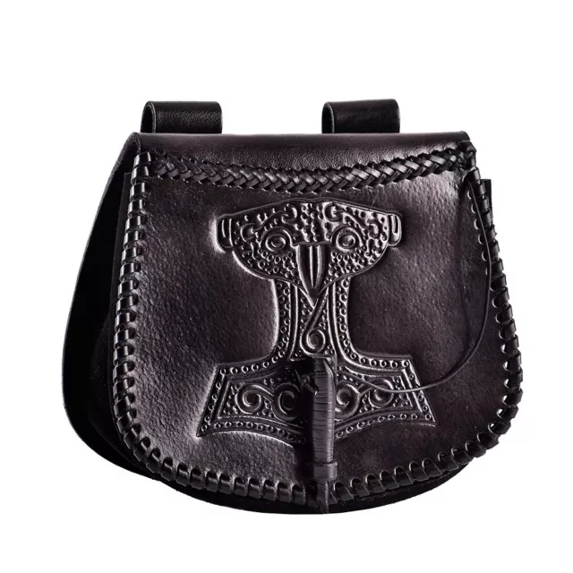 Gürteltasche mit Thorshammer - Ledertasche schwarz Mittelalter Leder Mjölnir