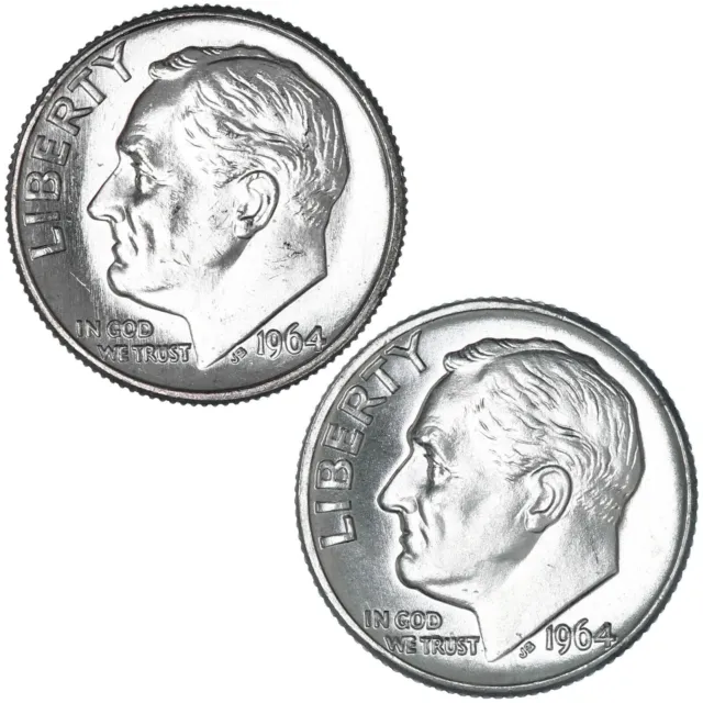 1964 P D Roosevelt Dime BU Year Set 90% Silver 2 Coin Lot