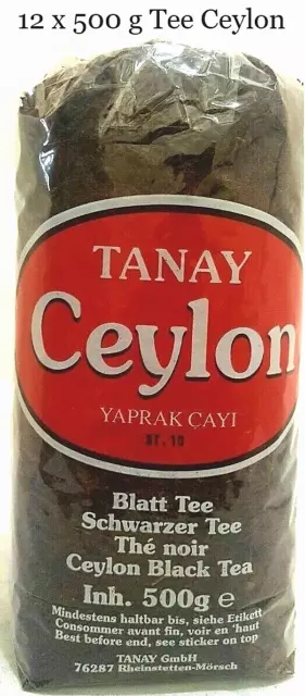 12 x 500 g Schwarztee lose Türkischer Schwarzer Tee Ceylon Yaprak Cay Tanay