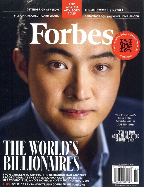 FORBES MAGAZINE - May 2025 (The World's Billionaires) - Justin Sun £16. ...