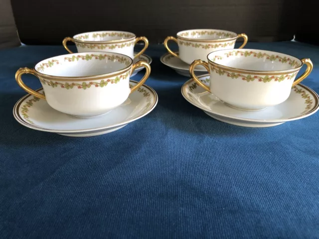 Haviland Limoges Cup and Saucer Set Of 4 Soup Bouillon Sonderburg Pattern 2