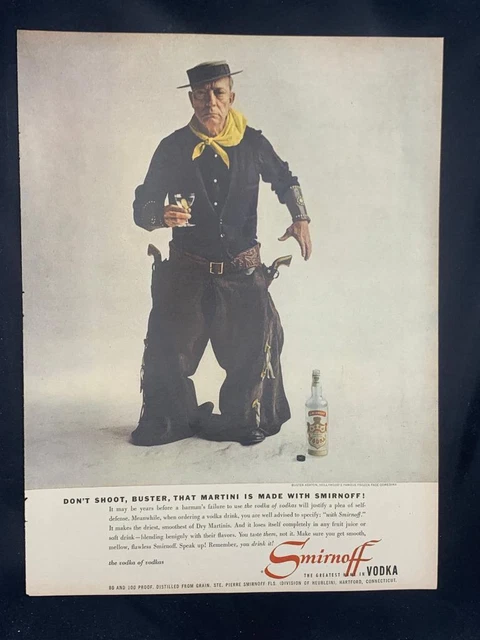 Magazine Ad* - 1957 - Smirnoff Vodka - Buster Keaton