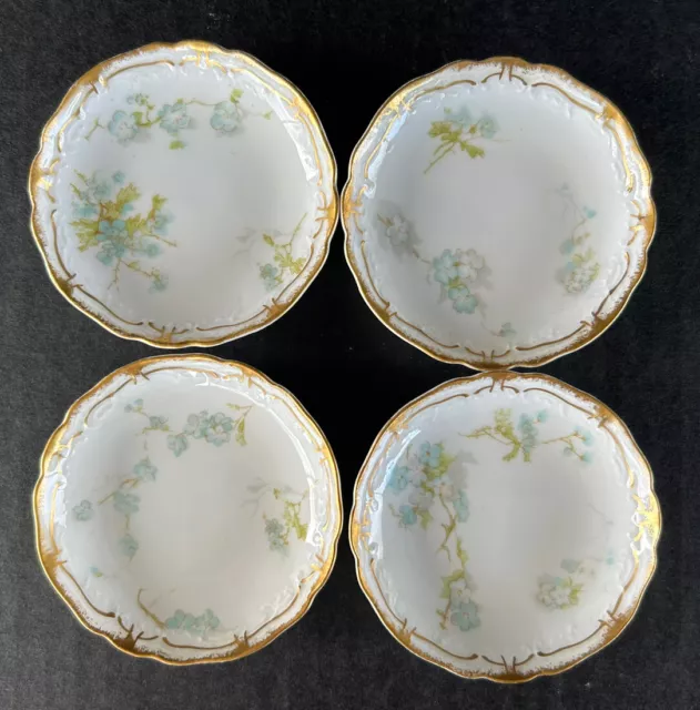 Haviland Limoges Schleiger 248a Individual Butter Pats 3” Set Of 4 Blue Flowers