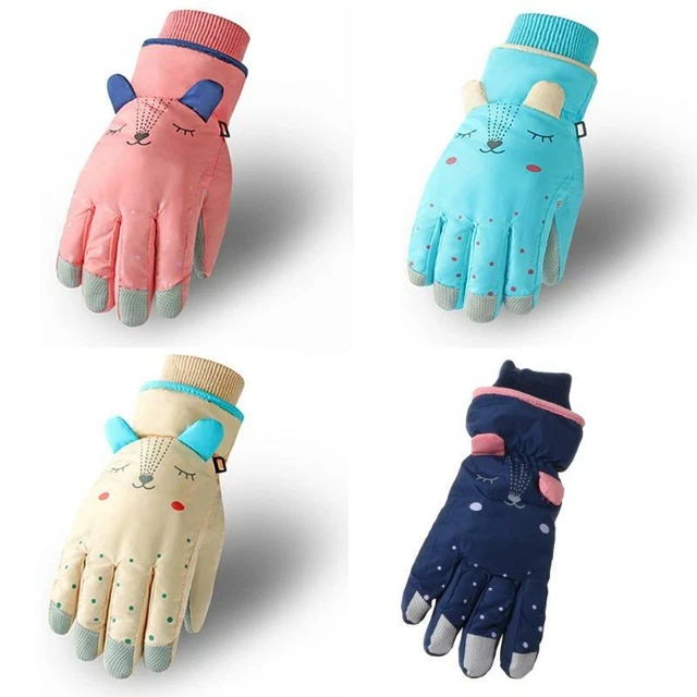 Kids Winter Waterproof Snow Gloves Cartoon Ears Thermal Insulated Ski Mittens