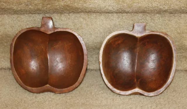 Vintage Wooden Apple Shaped Bowls Made in Philippines MCM Monkey Pod Set of Two