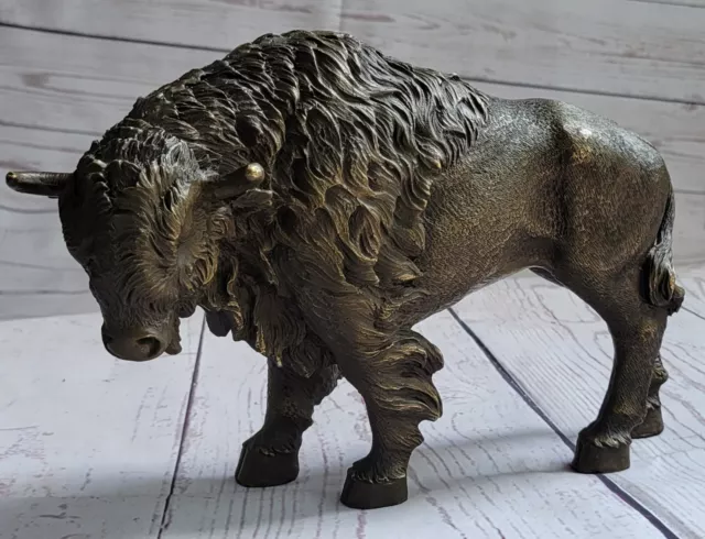 Signed American Buffalo Bull Bronze Sculpture by Barye Hand Made Figure