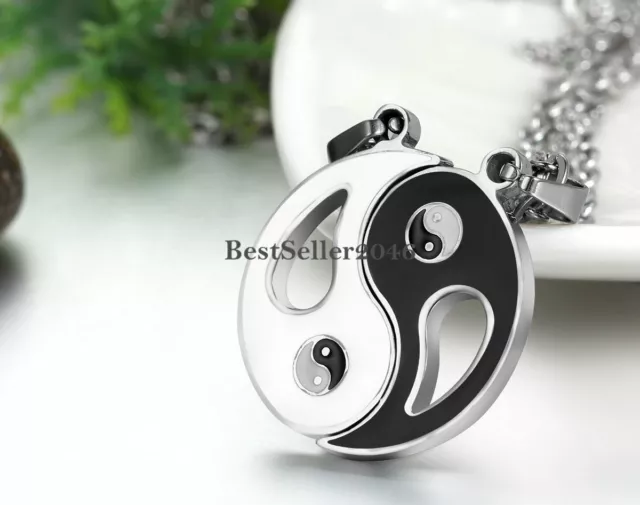 Stainless Steel Lucky Taiji Yin Yang Charm Couple Pendant Necklace with Chains 2