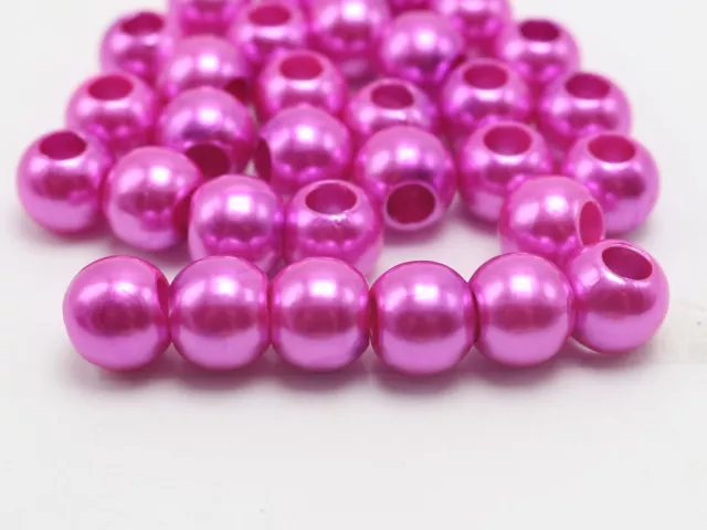 100 Hot Pink Acrylic Pearl Round Beads 12mm (1/2") Pony Beads With 5mm Hole