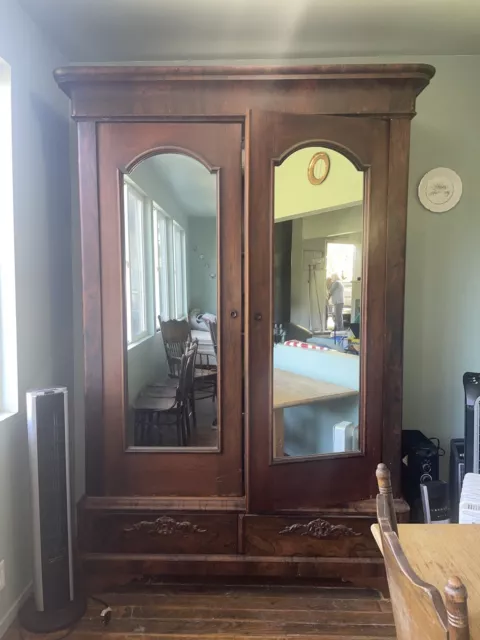 Large Walnut Wood Armoire Closet