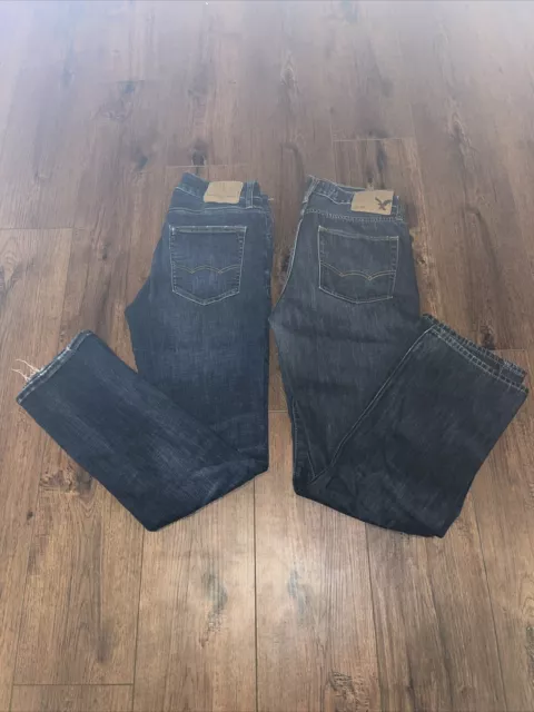 Lot 2 Pair American Eagle Jeans Mens 30x32 Original Straight Blue Denim