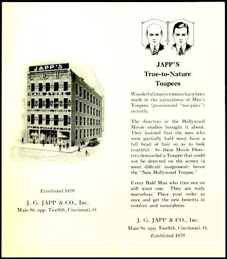 MEN'S TOUPEE BROCHURE Antique Original Japp's True-to-Nature Brochure ...
