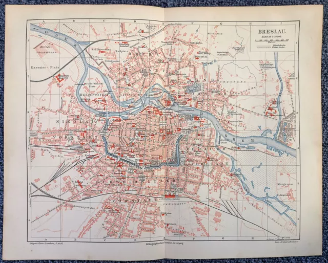 BRESLAU Stadtplan, Maßstab 1 : 19 500,  ca. 1897