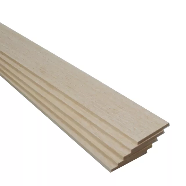 5 balsa wood sheets. Each sheet measures 36x3x1/4 inch.