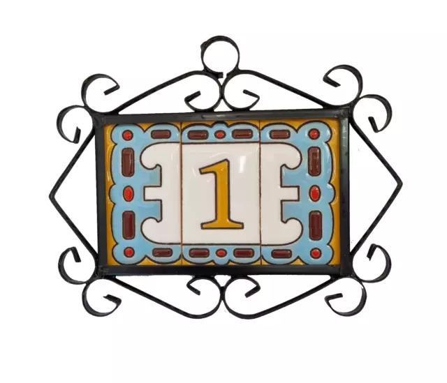 7.5 x 3.7cm Abstract Ceramic Spanish Orange Number Address Tiles & Metal Frames