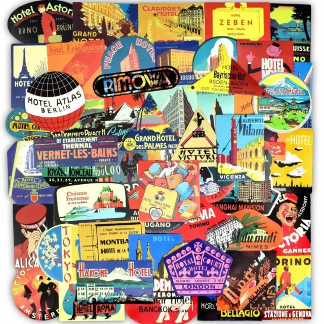 50pcs/Set Travel Sticker Lot Pack Hotel Retro Luggage Laptop Decal Waterproof