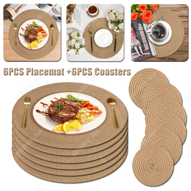 Set of 12 Round Placemats and Coasters Woven Table Place Mats for Dining Table