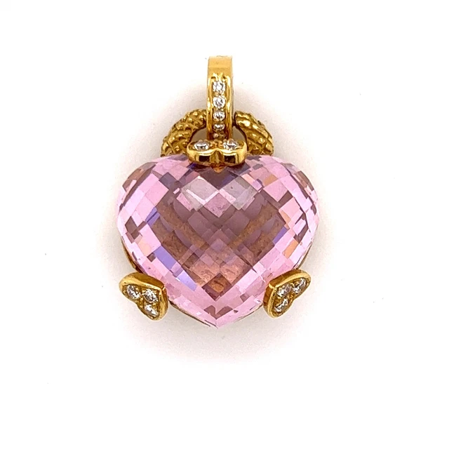 Judith Ripka Diamond Pink Crystal 18k Yellow Gold Heart Pendant