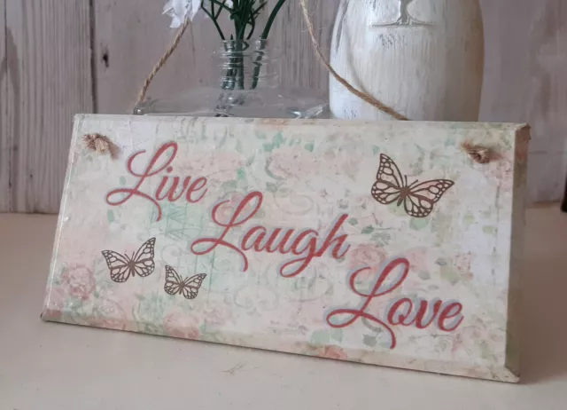❤️ Live Laugh Love quote wall hanging sign floral plaque with butterflies ❤