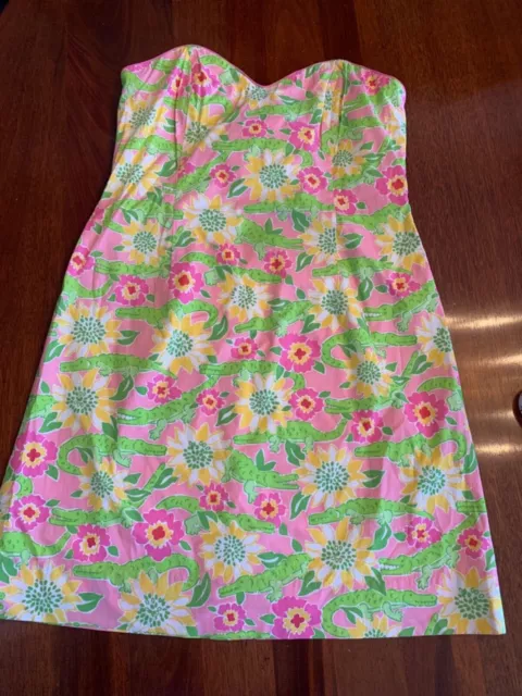 Lilly Pulitzer pink floral with alligators stapless dress, 12