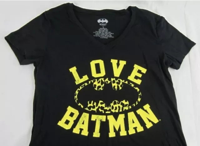 Womens Juniors DC Comics Superhero Batman Love Black V- Neck T-Shirt X-Large XL