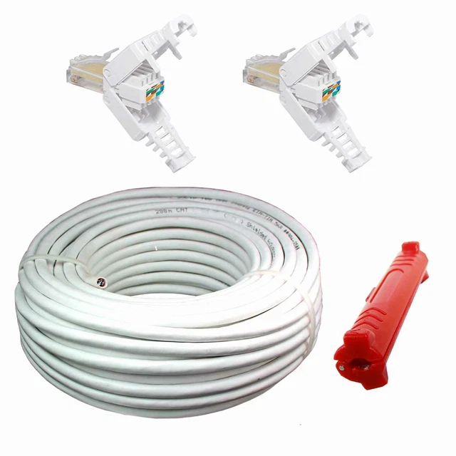 50m Cat 5e U 2 x RJ45 Stecker Abisolierer Verlegekabel Netzwerk Kat Kabel 6 7