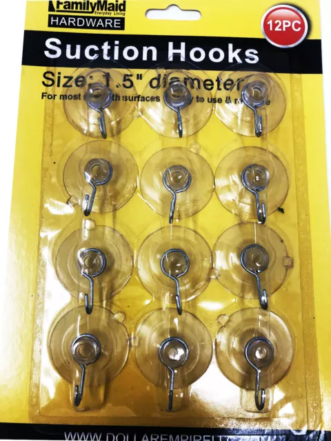 Family Maid Hardware Suction Hooks 12 Pc 1.5'' Diameter