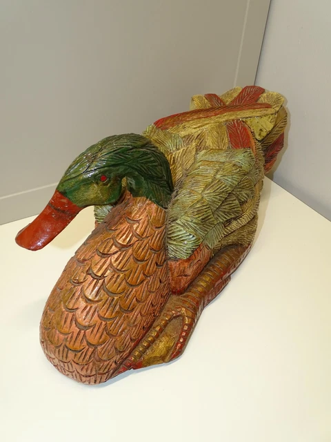 Figurine Canard En Bois Blanc - 25 Cm, Excentrique, Debout - Décoration Amusante - Neuf