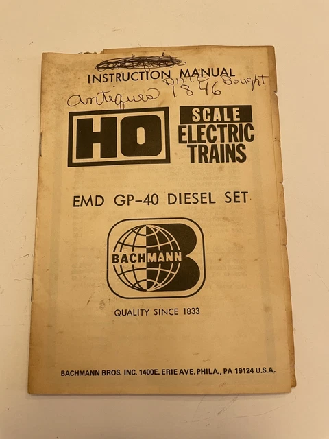 1971 Bachmann HO Scale Electric Trains EMD GP-40 Diesel Set Instruction Manual
