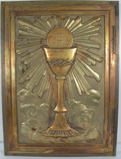 Antique Religious Church Altar Bronze Brass Frame Chalice Door Tabernacle