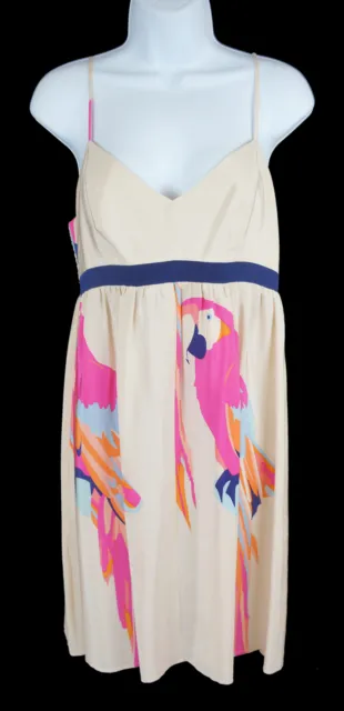 Women's Amanda Uprichard Beige Parrot Print Sleeveless Silk Shift Dress Size M