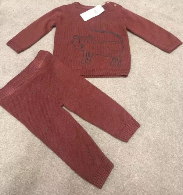 M&S Baby Knitted 2 Piece Set,Mark& Spencer Age 9/12 Months,Dark Red,Genuine New