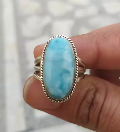 Larimar Gemstone 925 Sterling Silver Handmade Statement Ring All Size R478