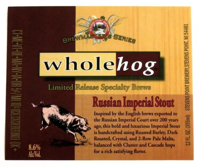 Stevens Point Brewery RUSSIAN IMPERIAL STOUT beer label WI 12oz Limited Release