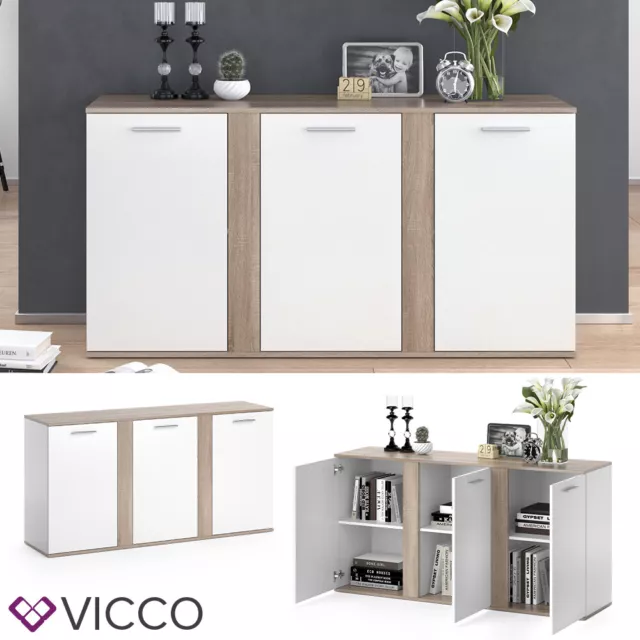 Sideboard Highboard Kommode Anrichte Schrank 3 Türen Novelli Weiß Sonoma Vicco