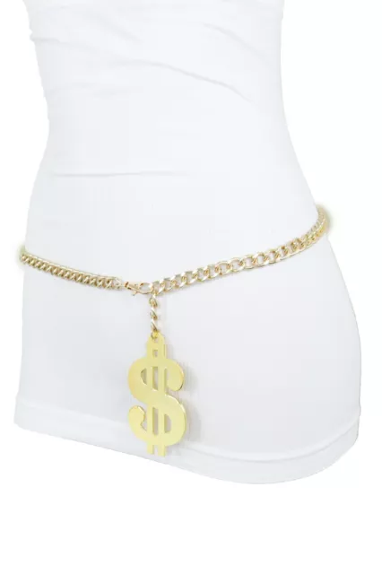 Women Gold Metal Chain Link US Dollar Money $ Charm Hip High Hip Hop Belt M L XL