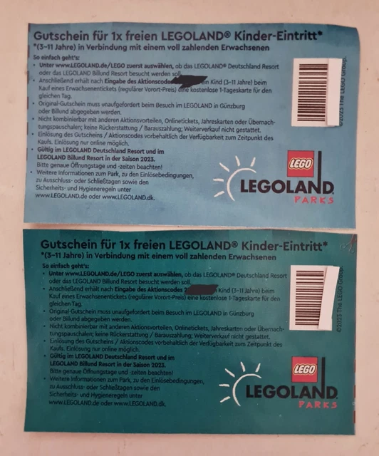 2x Gutscheine freier Kinder Eintritt für Legoland Saison ab März 2023