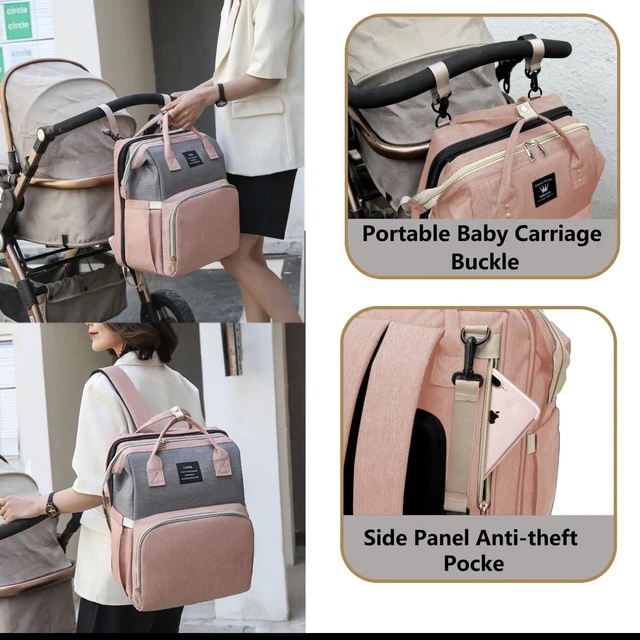 Wholesale Price Stylish Baby Diaper Bag Backpack with Bassinet pink Color 2