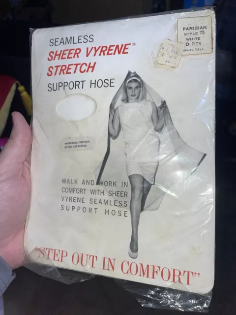 Vintage Seamless Sheer Vyrene Stretch Support Hose Taupe C Fits 10 1/2-11