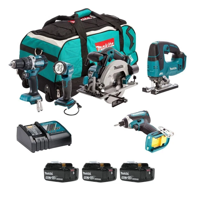 Makita DLX5043PT 18 V LXT Kit 5 pezzi brushless con batterie 3x5Ah
