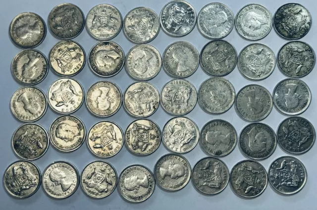 Australian Silver Six Pence Coin - Lot of 40 Coins