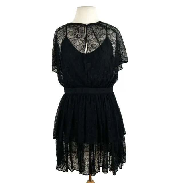 LOVER Size 12 Black Sheer Lace Short Fit & Flare Dress includes Short Slip