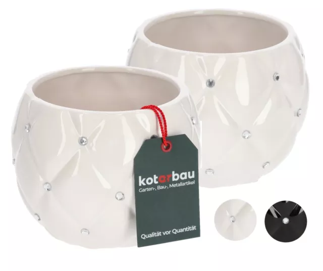 KOTARBAU® 2er Set Glamour Keramik Blumentopf mit Zirkonen Pflanztopf Pflanzkübel