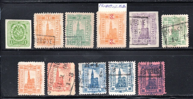 Deutschland/Privatpost- Strassburg - kleines Los mit 11 Briefmarken, meist gest.