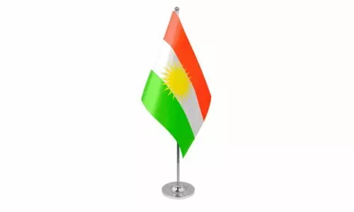 Kurdistan Satin Flag (9" x 6") with Chrome Base Table Desk Flag Set