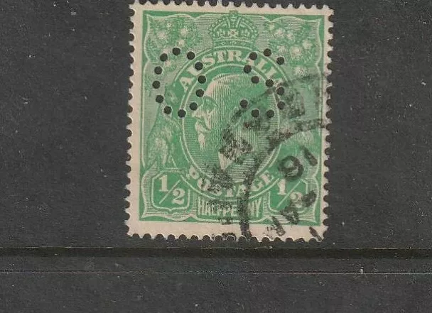 STAMPS AUST KGV 1/2d  GREEN    SINGLE WMK   PERF  O S  FINE  USED